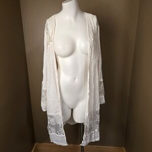 Knox Rose Duster Sz M Lace Trim Bell Sleeve Ivory Swim Coverup Festival Cardigan